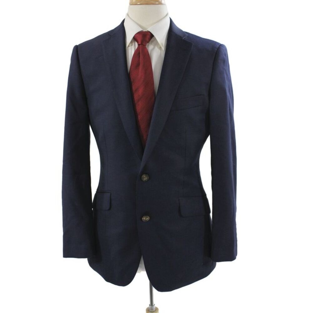 Indochino Mens 2 Piece Suit Jacket Blue Wool Button Classic Size 38